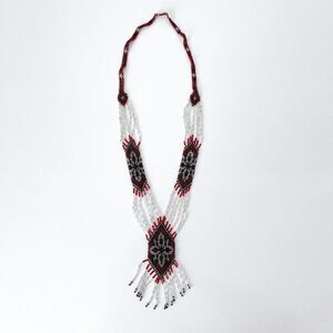 Handmade Womens Ukrainian Style Statement Pendant Beaded Necklace Red Black